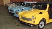 A fleet of vintage Soviet era economy cars