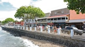 A concrete and stone beach wall lines a storefront in Hawaiʻi