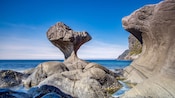 The famous mushroom shaped Kannesteinen Rock in Maloy, Norway