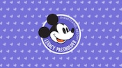 Legacy Passholder logo on purple color background with small mickey icons