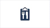 Icon depicts reservations with a fork, knife and clip board