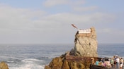 People watching a cliff diver jump into the ocean
