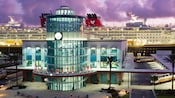 The Disney Cruise Line terminal in Port Canaveral with ships in the background