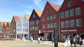 A series of gabled wooden buildings in the old city of Bergen