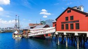A 16th century sailing ship sits docked at the Boston Tea Party Museum