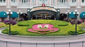 A Mickey Mouse flower bed at the entrance to the park at Disneyland Paris