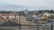 La vista de un castillo en una ciudad antigua desde un puente al otro lado de un puerto