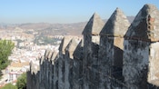 Ramparts overlooking trees, a city and mountains
