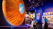 Adults and children observing Kennedy Space Center exhibits