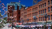 Old brick buildings line Market Square in Saint John, New Brunswick
