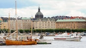 A marina next to a European city with 18th century architecture