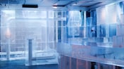 An empty bar with walls and a counter made of ice