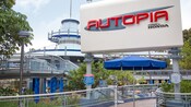 The new, Honda sponsored Autopia sign stands over the entrance of this iconic attraction
