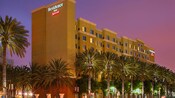 Large palm trees line the perimeter around the Residence Inn Anaheim Resort Area
