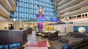 The monorail zips by Chef Mickey's in the lobby of Disney's Contemporary Resort
