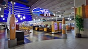 Contempo Café inside Disney's Contemporary Resort with the monorail gliding through nearby