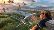 Un niño sobrevuela los cielos de Pandora junto a los Na’vi en banshees montañeses