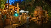 The dock, shack and surrounding area outside the Jungle Cruise attraction in Adventureland