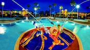 Donald, Zé Carioca e Panchito na piscina no Disney's All-Star Music Resort