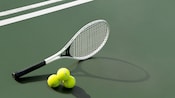 Una raqueta y 3 pelotas de tenis