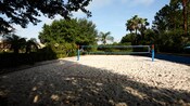 Terrain de volleyball de sable blanc avec un filet bleu