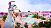 Tramp from Disney's 101 Dalmatians and the 1950s area of Disney's Pop Century Resort