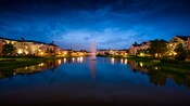 A fountain in the middle of the lake at Disney's Saratoga Springs Resort and Spa