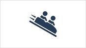 An icon of 2 figures riding in a cart that is tilted downward representing a roller coaster