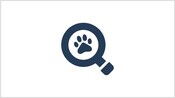 Um ícone de pata de animal de estimação dentro de uma lupa