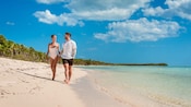 A couple walking along a beach
