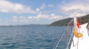 A boat sailing the waters of Sir Francis Drake Channel in the British Virgin Islands