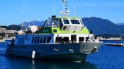 Un ferri de pasajeros atracado en un puerto