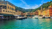 A harbor filled with boats in Portofino, Italy
