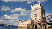 The quarter façade of the Belém Tower on the bank of the Tagus River