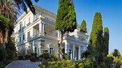 Main facade of the Achilleion Palace in Corfu, Greece