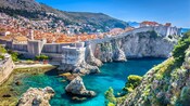 Stone walls surrounding Dubrovnik Old Town in Croatia