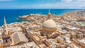 The city of Valletta, Malta featuring the Basilica of Our Lady of Mount Carmel, Saint Paul’s Anglican Pro Cathedral and Fort Saint Elmo