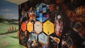 A wall displaying images of bees and several facts about bees, beekeeping and honey production