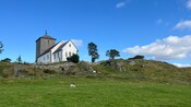Una casa en una colina con un perro y una oveja en Haugesund, Noruega