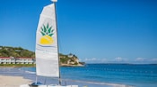 Una tabla de bodyboard, un kayak y un bote con una vela en las arenas de una playa tropical