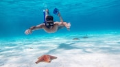 A snorkeler underwater in El Cielo