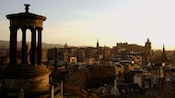 View of Edinburgh, Scotland with the Dugald Stewart Monument in the foreground