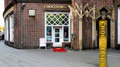 The entrance of Chocoversum, a chocolate museum in Hamburg, Germany