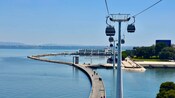 Teleférico acima do rio Tejo no Parque das Nações, Lisboa