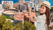 A young woman photographs the city of Málaga, Spain