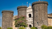 Castel Nuovo with a tree in front and the flag of Naples on top