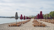 Lounge chairs on a beach on the Athenian Riviera