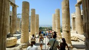 People inside the Acropolis of Athens in Greece