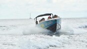 A speed boat carrying Guests gliding over waves