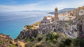 The Castelsardo Cathedral perched on a rocky cliff overlooking the sea